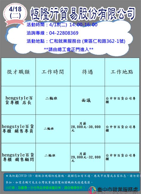 臺中市政府就業服務一鍵catch管理平台 單一徵才 恆隆行貿易股份有限公司