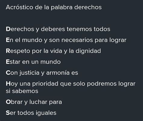 elabora un acróstico con la expresión DERECHOS Brainly lat