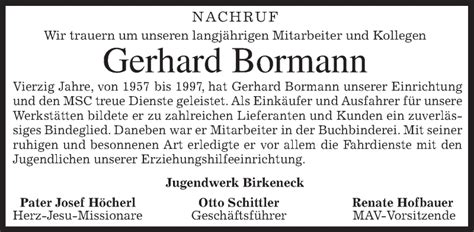 Traueranzeigen Von Gerhard Bormann Trauer Merkur De