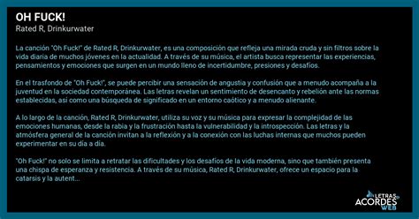 Significado de la canción Oh Fuck de Rated R Drinkurwater
