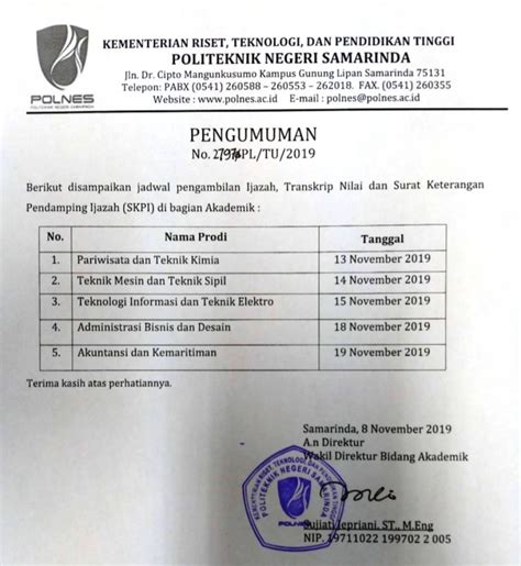 Pengumuman Jadwal Pengambilan Ijazah Transkrip Nilai Dan SKPI Tahun