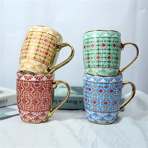 Porcelain Factory Cheap Ceramic Porcelain Metal Design Cups Golden Mug