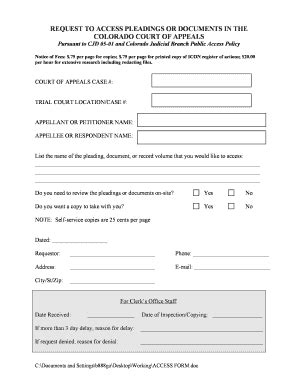 Fillable Online Courts State Co Access Form Colorado State Judicial