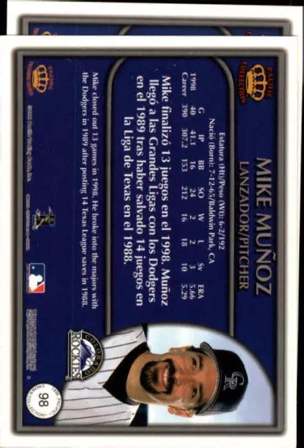 Carte De Baseball Pacific Crown Collection Mike Munoz Eur