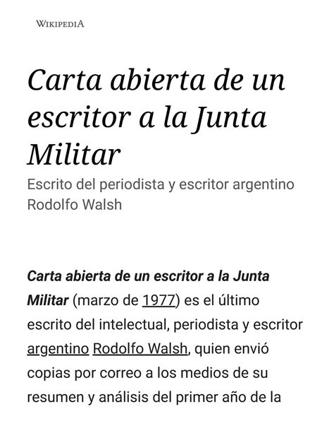 Carta Abierta De Un Escritor A La Junta Militar Wikipedia La