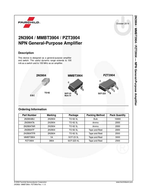 2n3904 Datasheet Pdf Bipolar Junction Transistor Amplifier