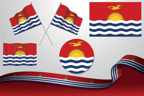 Set Of Kiribati Flags In Different Designs Icon Flaying Flags And