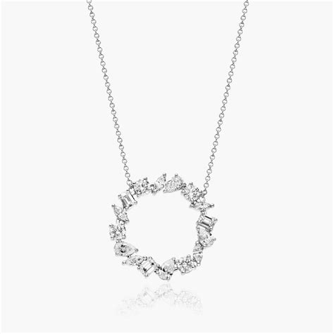 14k White Gold Mixed Diamond Circle Necklace 81522w14