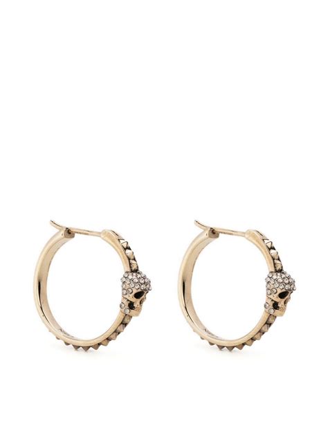 Alexander Mcqueen Crystal Embellished Skull Hoop Earrings Farfetch