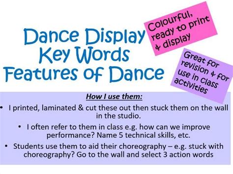 Dance Display Key Words Revision Tools Wall Board Features Teaching Resources