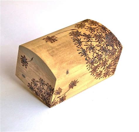 Dandelion Wishes Solid Pine Wooden Box With Wood Burned Design Wood