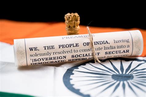 Indian Constitution Or Bharatiya Savidhana Preamble With We The People Of India Writings Paper