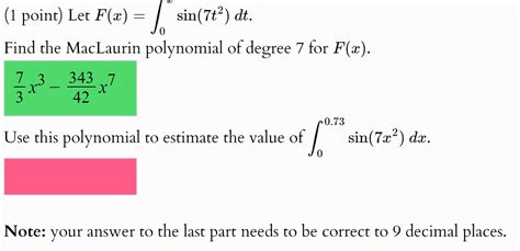 Solved 1 ﻿point ﻿let F X ∫0xsin 7t2 Dt 1 ﻿point ﻿let