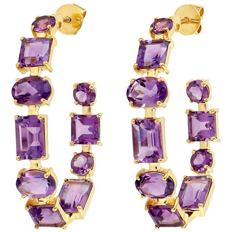 Amethyst 18 Carat Yellow Gold Hoop Earrings For Sale at 1stDibs | amethyst earrings gold ...