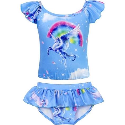 Amzbarley Maillot De Bain Enfant Morceaux Licorne Pour Fille Natation