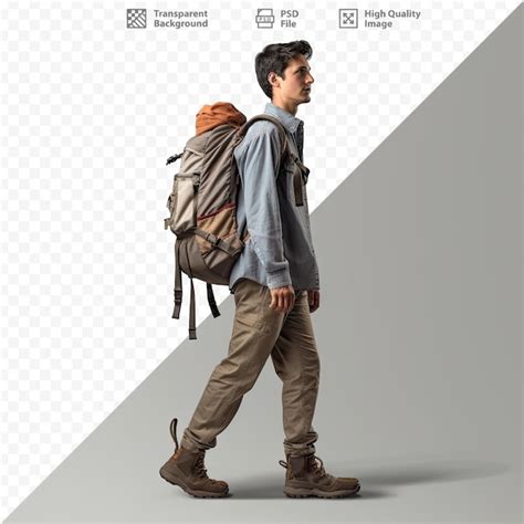 Premium PSD | A man with a backpack walks with a backpack on his back.