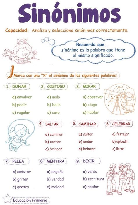 Retos Para 3º Y 4º De Primaria Sinónimos Y Antónimos