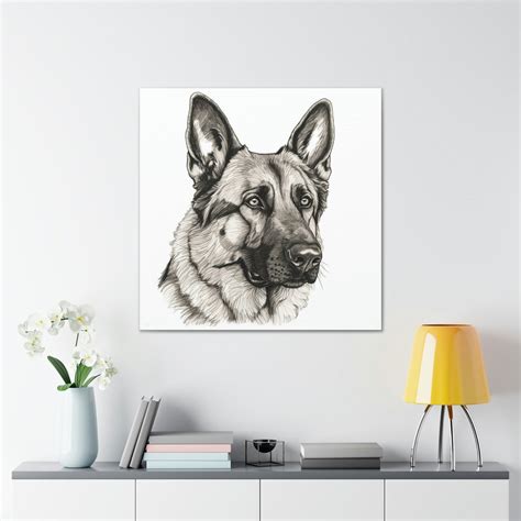 German Shepherd Wall Art German Shepherd Pencil Drawing Canvas Wall Art
