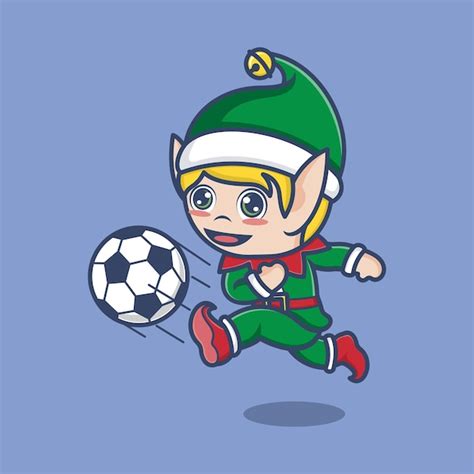 Premium Vector Cute Cartoon Christmas Elf Playing Soccer