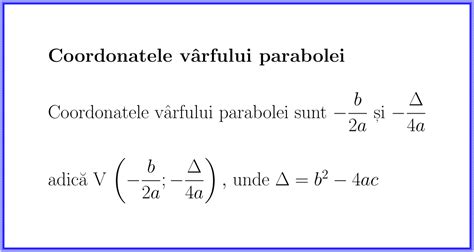 Coordonatele vârfului parabolei Matematica E Simplă