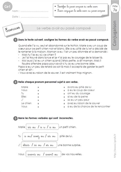 Ce1 Exercices Passé Composé Du Verbe Avoir