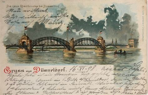 Gruss aus Düsseldorf neue Rheinbrücke Bahnpost Litho Kaufen auf