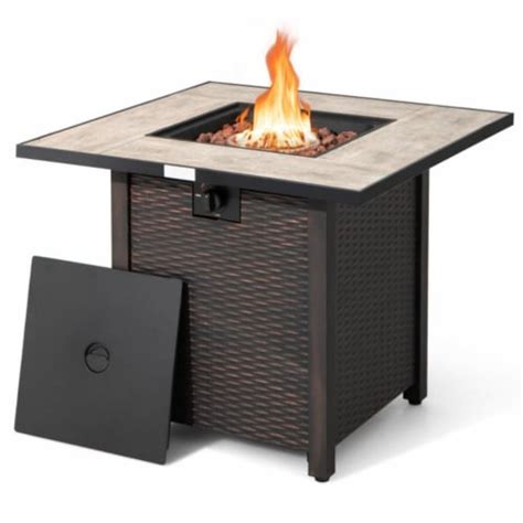 Hivvago 30 Inch Square Propane Gas Fire Pit Table Ceramic Tabletop 30 Inch Food 4 Less