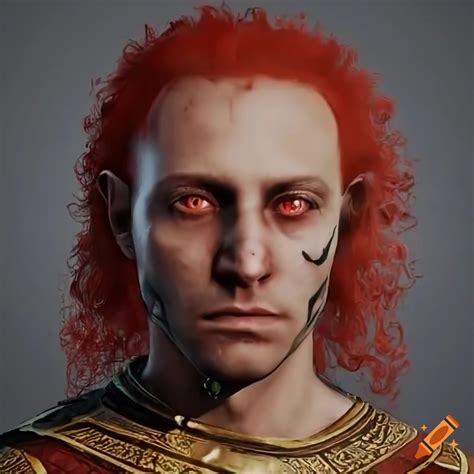 Portrait Of A Pale Skinned Elf Religious Man With Red Hair And Trident