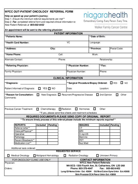 Fillable Online WFCC OUT PATIENT ONCOLOGY REFERRAL FORM Fax Email Print