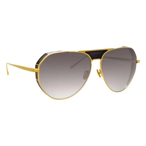 Linda Farrow Matheson C1 Aviator Sunglasses In Yellow Gold And Black