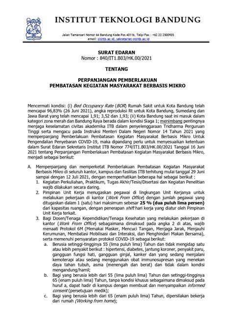 Surat Edaran Perpanjangan Ppkm Berbasis Mikro Program Studi Teknik Fisika