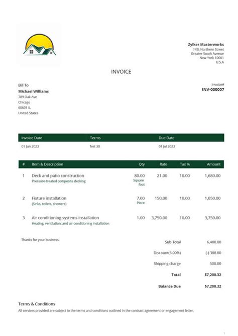 Contractor Invoice Template Contractor Bill Format Zoho Invoice