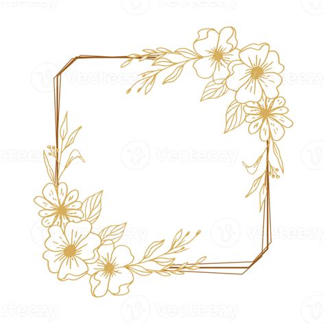 Elegant Gold Square Floral Border With Hand Drawn Leaves And Flowers