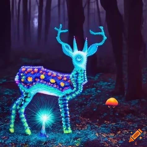 Magic Deer Surrounded By Glowing Mushrooms In A Forest On Craiyon