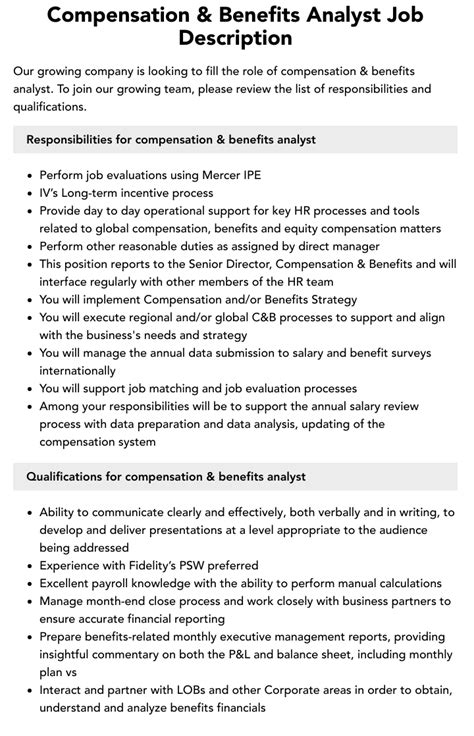 Compensation And Benefits Analyst Job Description Velvet Jobs