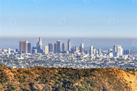 Panoramic View Of The Skyline In Los Angeles Downtown Buildings In