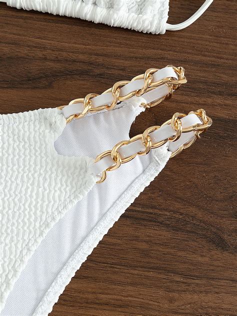 READY STOCK Laceley Hot Summer Two Piece with Chain Korean Style Swimsuit Swimwear Bikini 现货欧美深