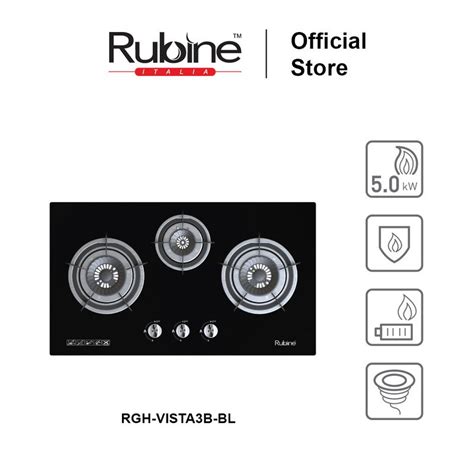 Rubine Rgh Vista3b Bl Glass Gas Hob With Flame Power 50kw Shopee