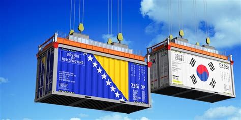 Premium Photo Shipping Containers With Flags Of Bosnia And