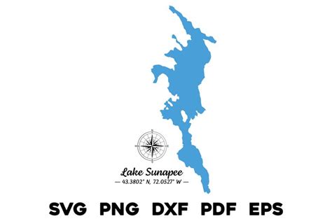 Lake Sunapee New Hampshire Map With Compass And Gps Coordinate