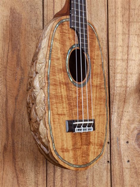 Concert Ukulele Hawaiian Koa Top Pineapple Carved Acacia Back