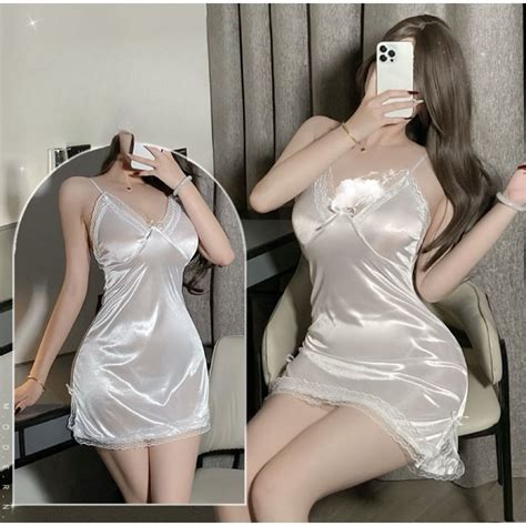 Jual Lingerie Wanita Satin Seamless Baju Tidur Sexy Babydoll V Neck A Shopee Indonesia