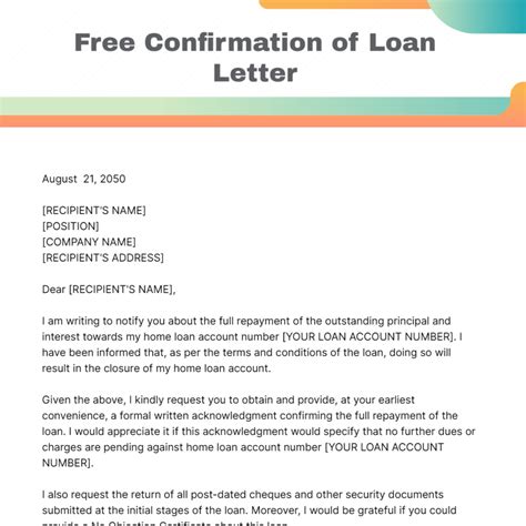 Confirmation Of Loan Letter Template Edit Online And Download Example