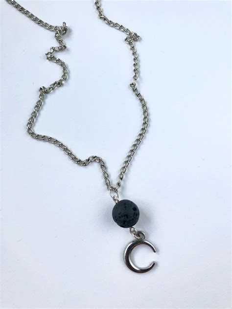 Diffuser Necklace With Lava Stone And Moon Charm Essential Oils Aroma