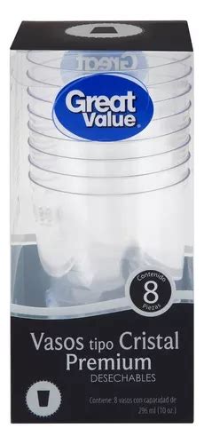 Great Value Vasos Tipo Cristal Premium Desechables Pzas