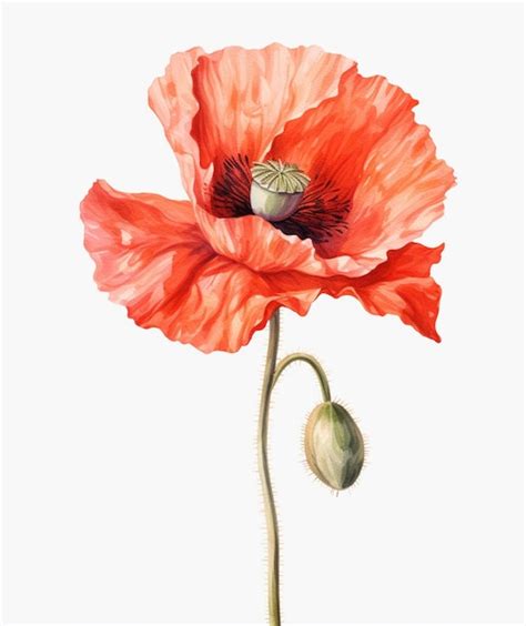 Premium Ai Image There Is A Red Poppy Flower With A Budding Stem