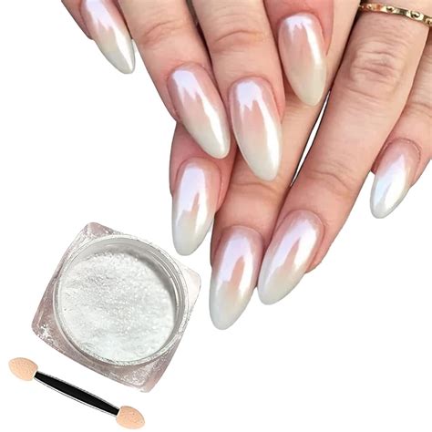 Amazon White Pearl Chrome Nail Powder Mirror Effect Aurora Magic