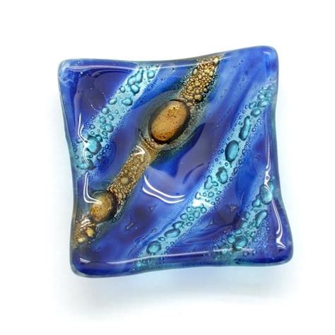 Fused Glass Ring Dish Cobalt Blue And Aqua