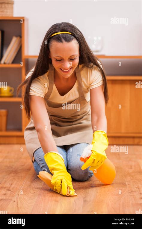 Young Happy Woman Is Cleaning The House Stock Photo Alamy