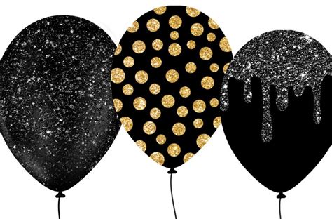 Black Glitter Balloons Clipart Glitter Balloon Png Digital Etsy